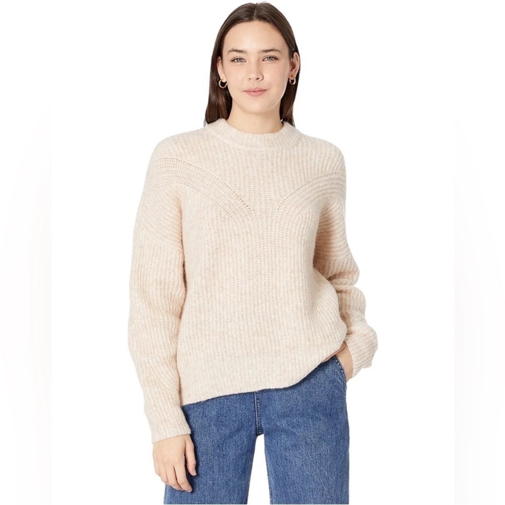 MADEWELL Belfiore Ribbed Pullover Sweater in Heather Chalk size S